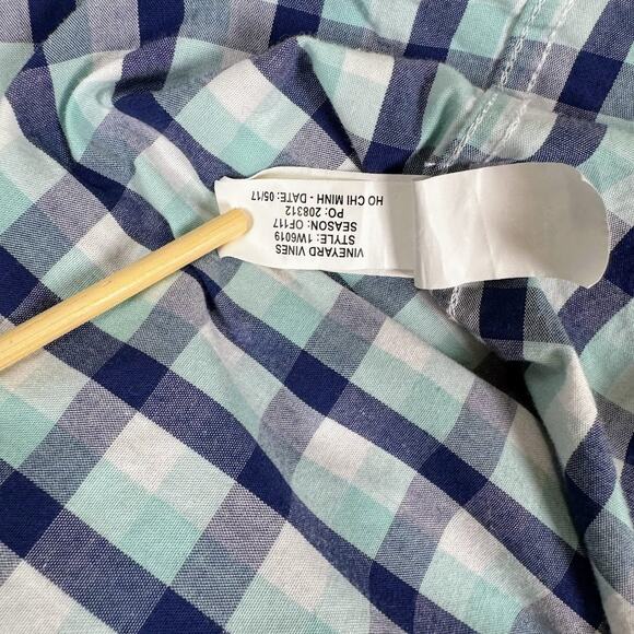 Vineyard Vines Slim Fit Whale Button Down Shirt Navy Teal Check Men's XL - Picture 5 of 10
